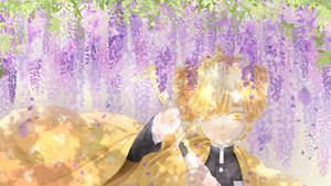 Zenitsu And Wisteria Flowers Wallpaper