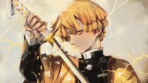 Zenitsu Holding Sparking Sword Wallpaper