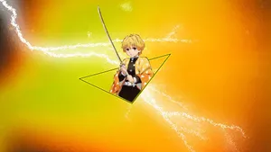 Zenitsu Lightning Orange Art Wallpaper