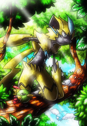 Zeraora Standing On Branch Wallpaper