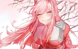 Zero Two And Cherry Blossoms Wallpaper