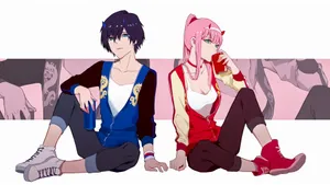 Zero Two And Hiro Sitting Wallpaper
