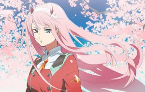 Zero Two And Sakura Leaves Wallpaper