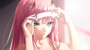 Zero Two Fixing Her Headband Wallpaper