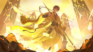 Zhongli In Gold Robe Wallpaper