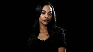 Zoe Saldana Black Dress With Design Wallpaper