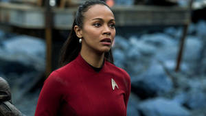 Zoe Saldana Red Star Trek Suit Wallpaper