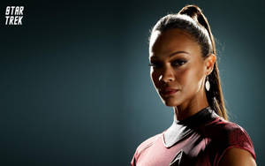 Zoe Saldana White Star Trek Text Wallpaper