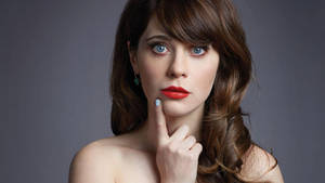 Zooey Deschanel In Red Lipstick Wallpaper